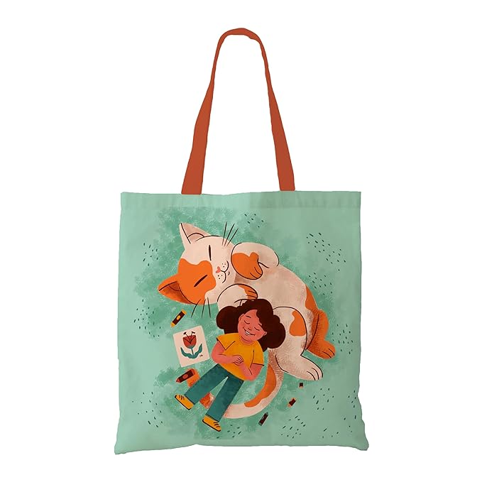Women's Happy Kitty Canvas Tote Bag