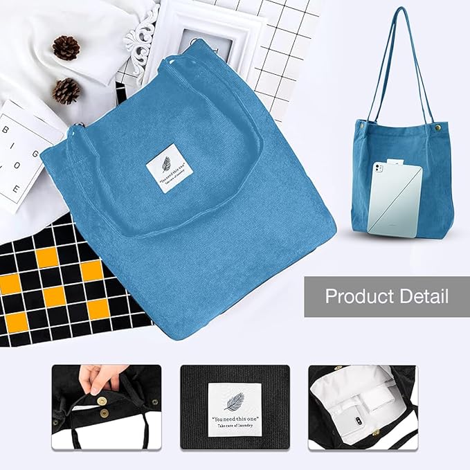 Women Corduroy Shoulder Tote Bag – Stylish & Versatile