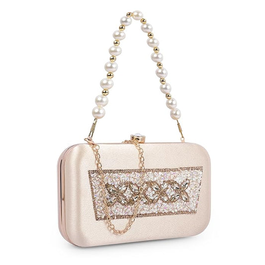 Beaded Formal Party Clutch with Gold Chain