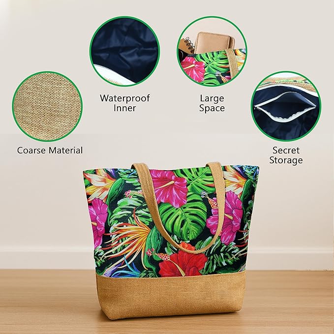 Women's Canvas Zipper Tote Bags