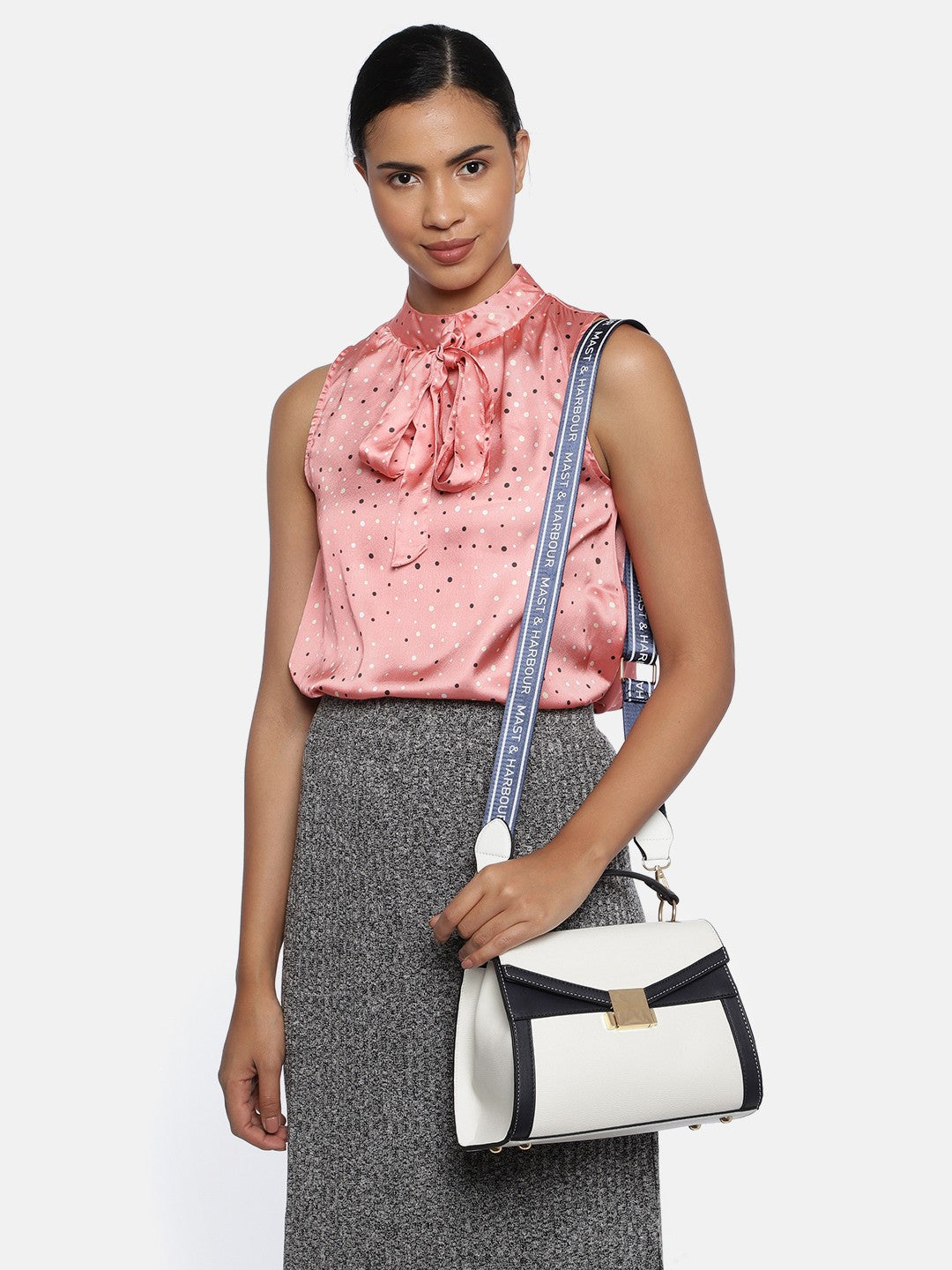 White Solid Satchel Bag