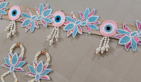 Pink evil eye with Flower Toran