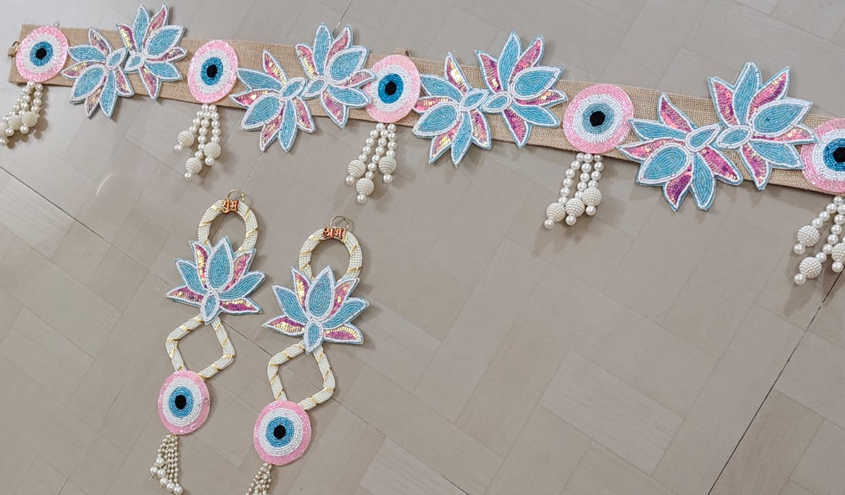 Pink evil eye with Flower Toran
