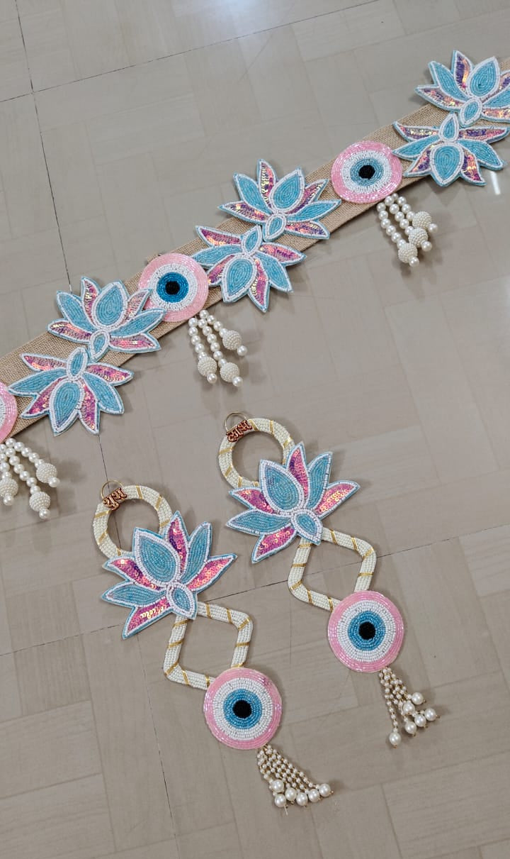 Pink evil eye with Flower Toran